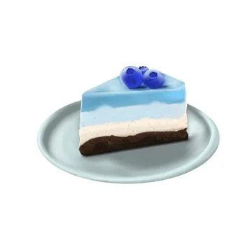 Art illustration of a piece of cake on a plate in shades of blue with blueber Stock Illustration