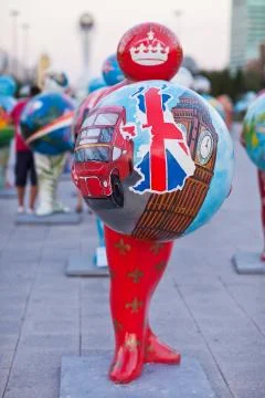 Art - installation, symbolizing countries of the world. Astana. Kazakhstan Stock Photos