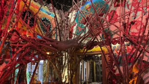 Art installation with tribal elements Stock Footage 333192671