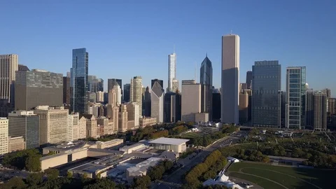 Art Institute and Millenium Park Drone Video Downtown Chicago Illinois USA Stock Footage 129106863