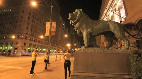 Art Institute Chicago nighttime timelapse Stock Footage