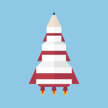 Art launch pencil rocket vector, flat design Stock Illustration