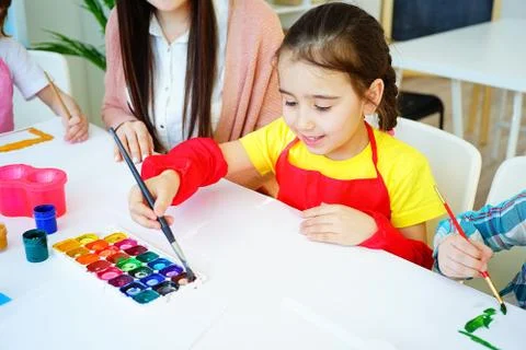 Art lesson in elementary school Stock Photos