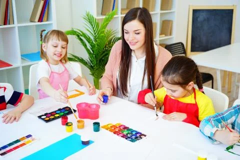 Art lesson in elementary school Stock Photos