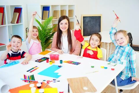 Art lesson in elementary school Stock Photos