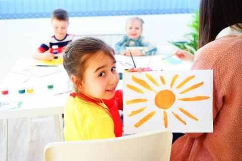 Art lesson in kindergarten Stock Photos