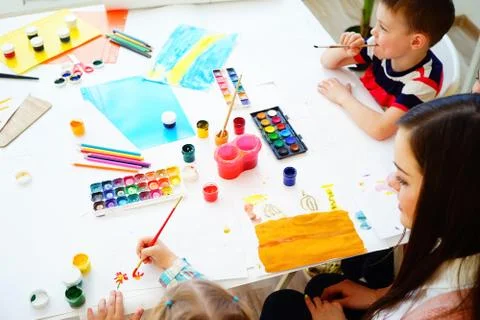 Art lesson in kindergarten Stock Photos