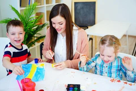 Art lesson in kindergarten Stock Photos