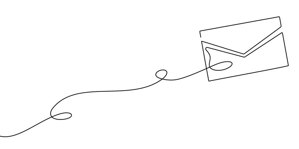 Art line continuous mail one icon email letter vector paper message. Line mail Stock Illustration