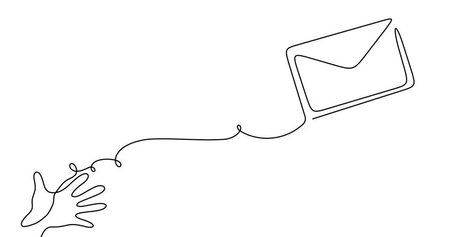 Art line mail one continuous icon email letter vector paper message. Line art Stock Illustration