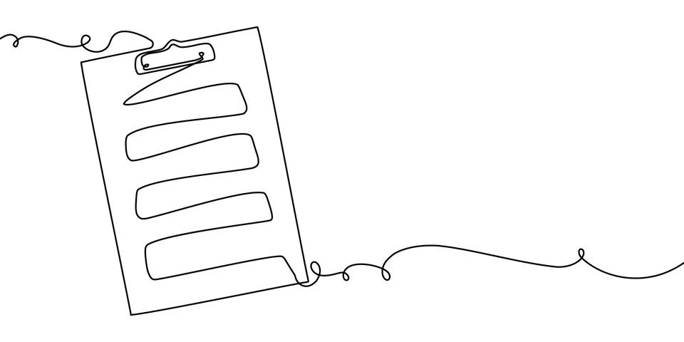 Art line one continuous document list illustration single check clipboard icon Stock Illustration