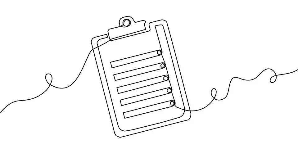 Art line one document icon continuous list illustration single check clipboard Stock Illustration