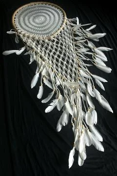 This art macrame craft made of crocheted rope Stock Photos
