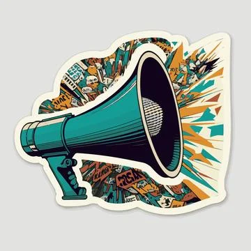 Art of a megaphone on a background of colored elements Stock Illustration