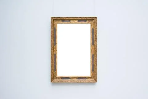 Art Museum Frame Blue Wall Ornate Minimal Design White Isolated Clipping Pa.. Stock Photos