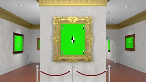 Art Museum Greenscreen Frame Wall Ornate Minimal Design. 3D Fake Art Museum. 4K Stock Footage 245114393