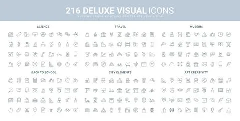 Art museum, project and creativity, education, urban elements, science line icon Stock Illustration