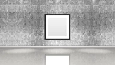 Art museum wall with a single square frame. Stock Illustration