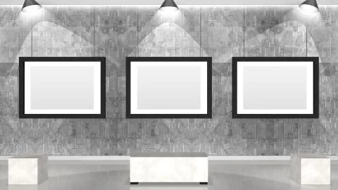 Art museum wall with three horizontal frames 스톡 일러스트