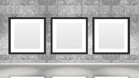 Art museum wall with three square frames. 스톡 일러스트