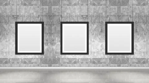 Art museum wall with three vertical frames. 스톡 일러스트