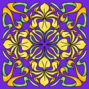 Art Nouveau ceramic tile pattern. Floral motifs in retro style. Stock Illustration