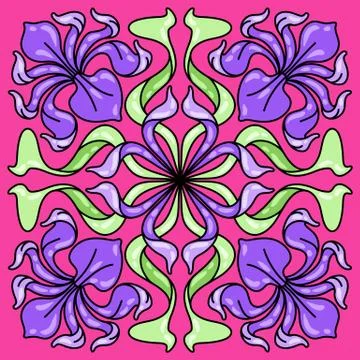 Art Nouveau ceramic tile pattern. Floral motifs in retro style. Illustrazione stock