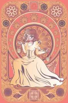 Art nouveau frame libra zodiac girl Stock Illustration