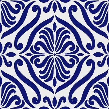 Art Nouveau - Geometric Pattern - Vector (Blue, White) Illustrazione stock