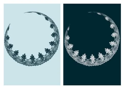 Art nouveau moon vector frame vector pair line isolated Stock Illustration