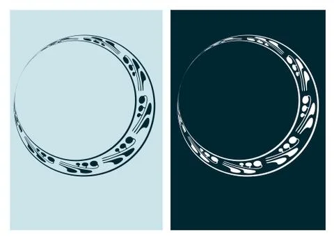 Art nouveau moon vector frame vector pair line isolated Ilustração Stock