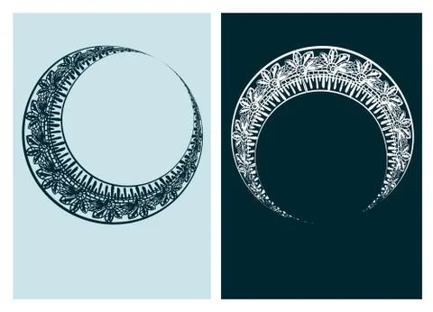 Art nouveau moon vector frame vector pair line isolated Stock Illustration