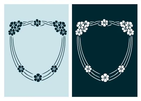 Art nouveau rose vector frame vector pair line isolated Stock Illustration