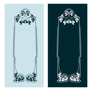 Art nouveau rose vector frame vector pair line isolated Stock Illustration