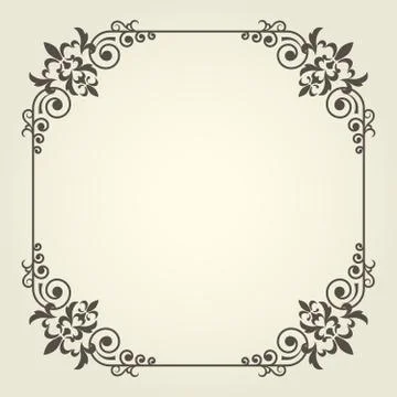 Art nouveau square frame with ornate curly corners Stock Illustration