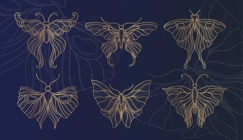 Art nouveau style butterfly basic element. 1920-1930 years vintage design Stock Illustration