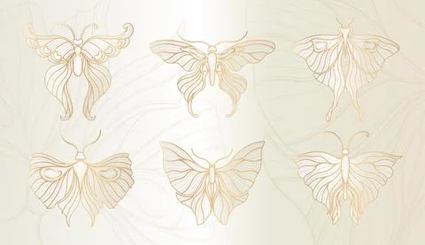 Art nouveau style butterfly basic element. 1920-1930 years vintage design Stock Illustration