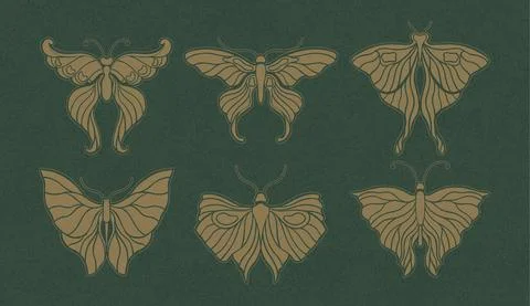 Art nouveau style butterfly basic element. 1920-1930 years vintage design Stock Illustration