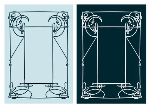 Art nouveau vector frame vector pair line isolated Stock Illustration