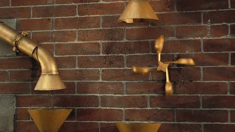 Art object, brick wall and rain pipes Stock Footage 74063936