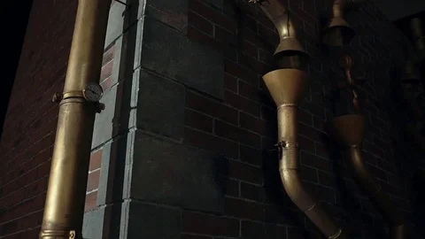 Art object, brick wall and rain pipes Stock Footage 74064023