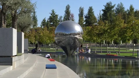 Art object 'Geolocation' by Recycle group. City Park Krasnodar 'Galitsky Park' Stock Footage 141181901
