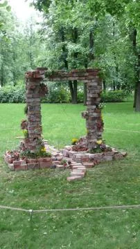 Art object made of old bricks Stock Photos