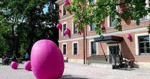 Art object Pink snails in New Holland, Russia Stock Footage 112916064