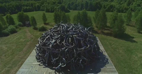 Art object Universal Mind, Nikola Lenivets, Kaluga, Russia, Aerial Stock Footage 135970034