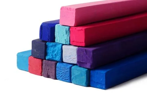 Art objects background - red,blue,violet and purple  colorful crayons Foto stock