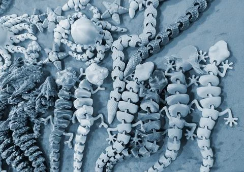 Art objects printed 3D printer. Various creative models created on a 3D printer Stock Photos