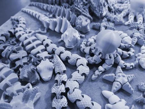 Art objects printed 3D printer. Various creative models created on a 3D printer Stock Photos