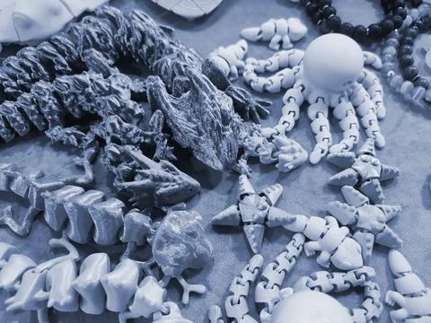 Art objects printed 3D printer. Various creative models created on a 3D printer Stock Photos