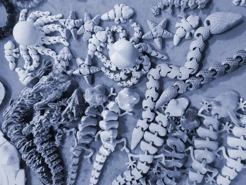 Art objects printed 3D printer. Various creative models created on a 3D printer Stock Photos